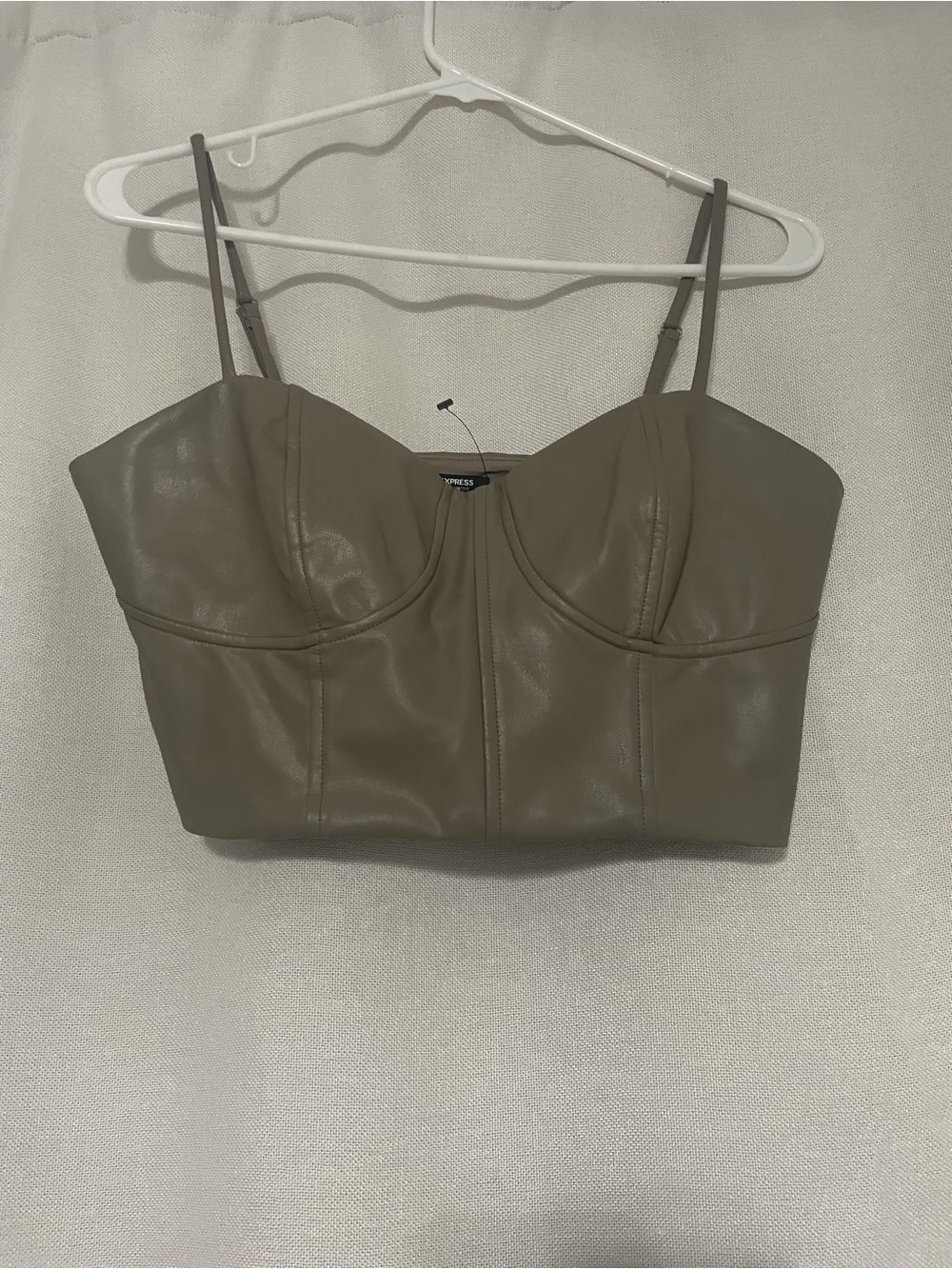 Express Olive Green Faux-Leather Bustier Crop Top